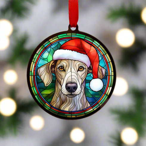 Greyhound in Santa Hat Suncatcher Decoration